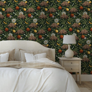 Pangolin and Passion Flower Deep Green wallpaper