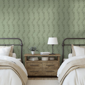Curved Leaves Dusty Green wallpaper