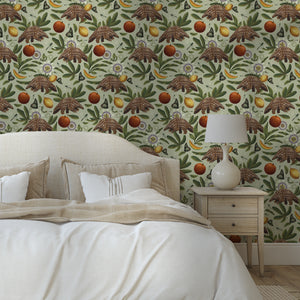 Pangolin and Passion Flower Dusty Green wallpaper