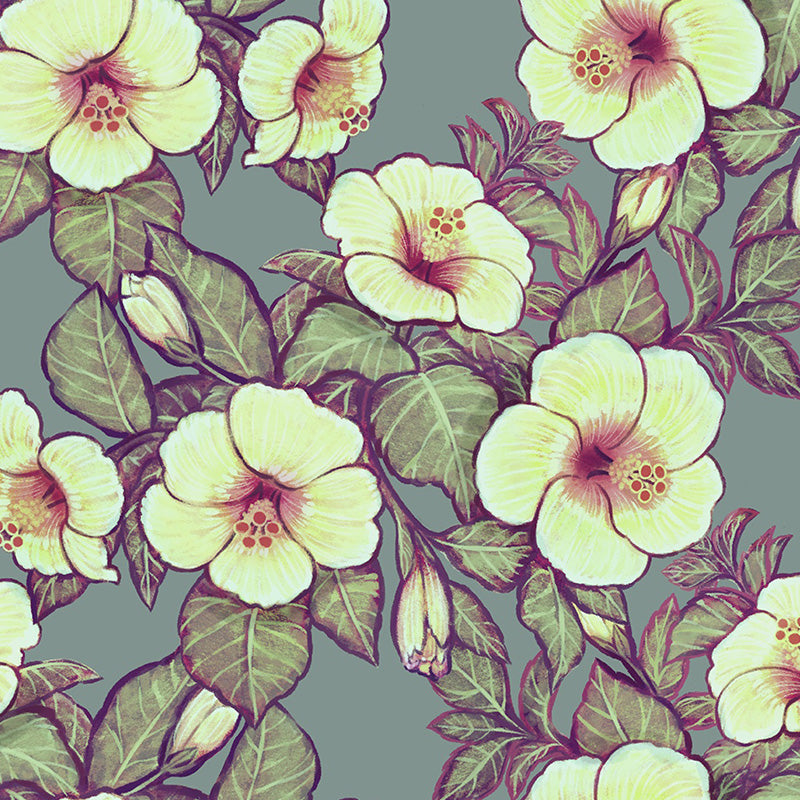 Hibiscus Heaven – Grey Wallpaper