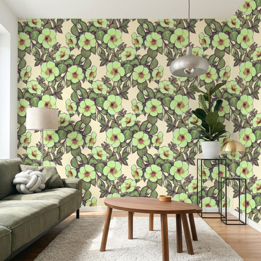 Hibiscus Heaven – Cream Wallpaper