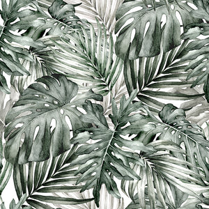 Lush Leaf Green and White Wallpaper