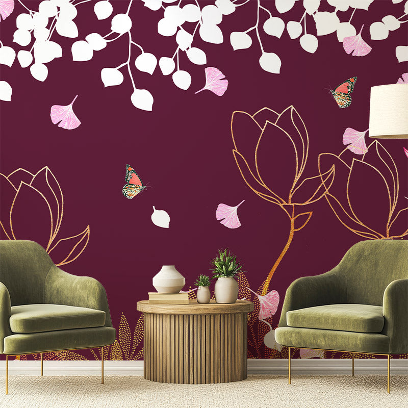 Magnolia Burgundy Wallpaper