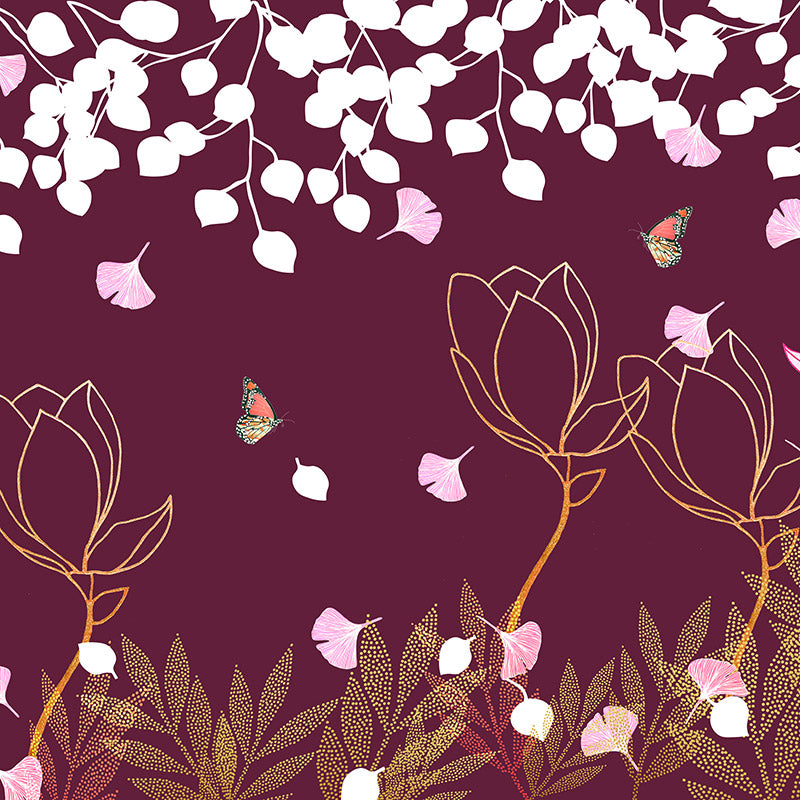 Magnolia Burgundy Wallpaper