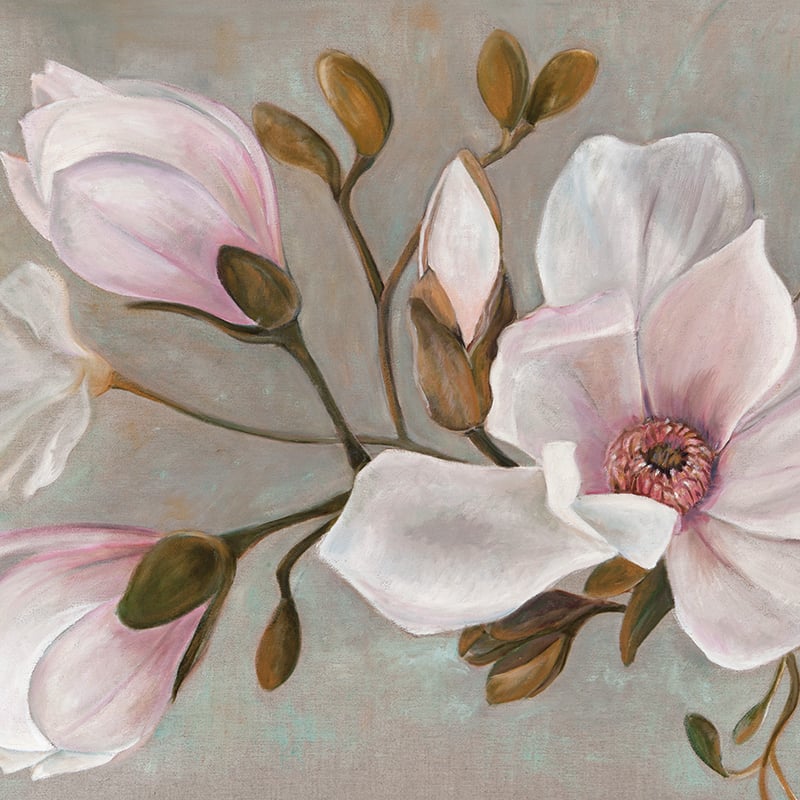 Magnolias on Linen Wallpaper