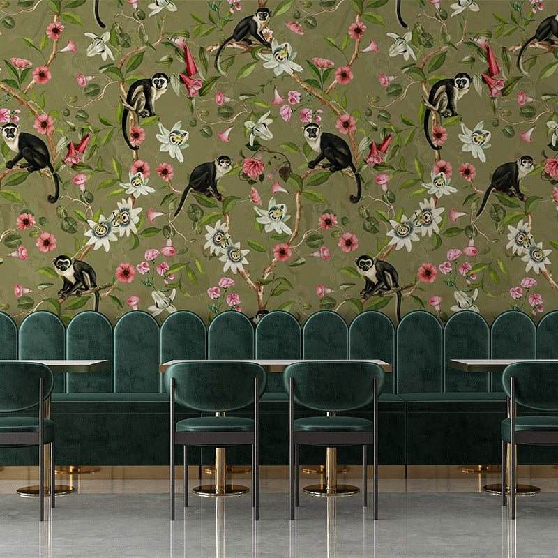 Monkeys and Lotus Flowers – Sage Wallpaper