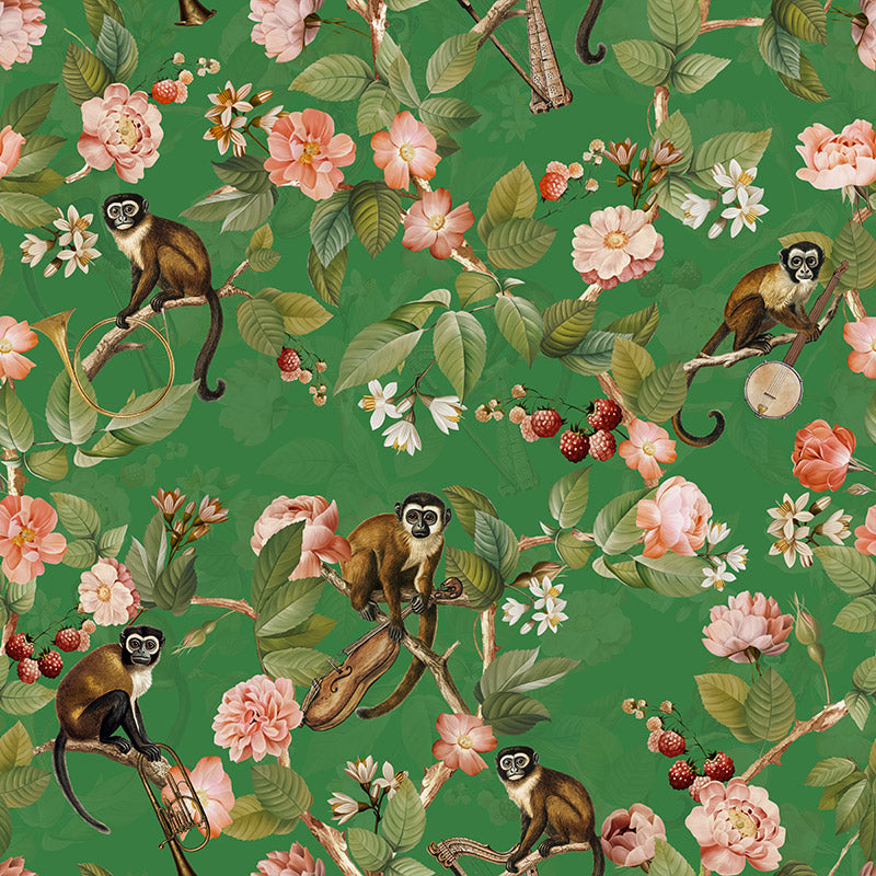 Musical Monkeys and Berries Wallpaper