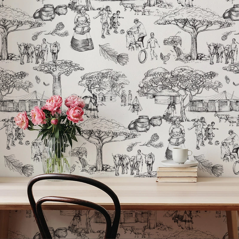 Noluthando Black and White Toile wallpaper