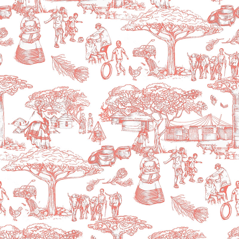 Noluthando Living Coral Toile wallpaper