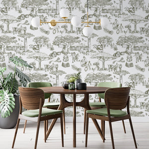 Noluthando Olive Green Toile wallpaper