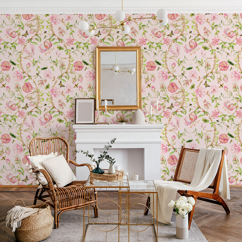 Pastel Antique Chinoiserie Garden Pink wallpaper
