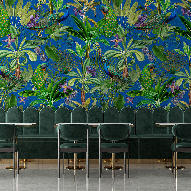 Peacocks and Petals – Blue Wallpaper