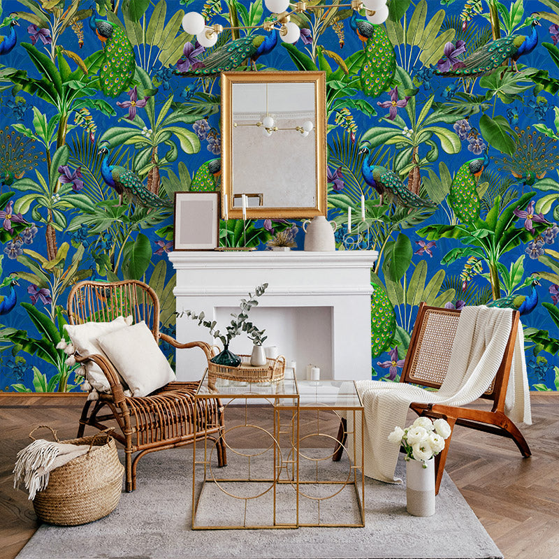 Peacocks and Petals – Blue Wallpaper