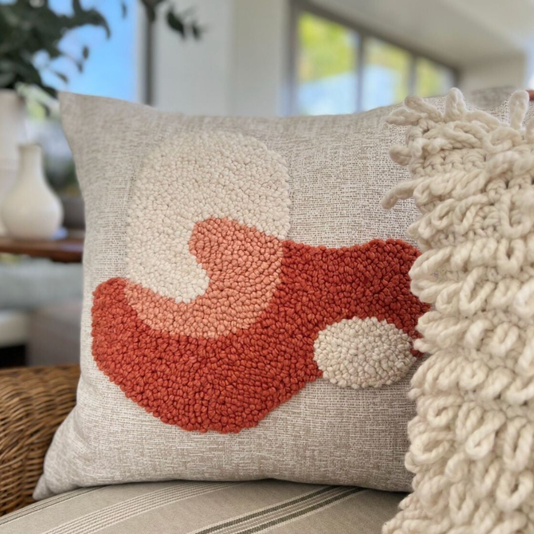 Punch Needle Landscapes Pattern 3 - Burnt Orange, Coral & Natural insitu 1.jpg