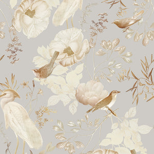 Rocco Vintage Flowers and Birds Garden Grey wallpaper