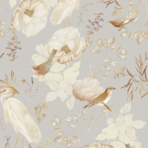 Rocco Vintage Flowers and Birds Garden Grey wallpaper