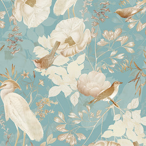 Rocco Vintage Flowers and Birds Garden Blue wallpaper