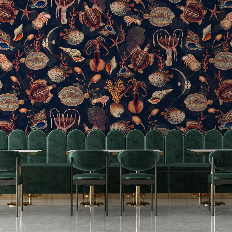 Shells and Sealife – Navy Wallpaper