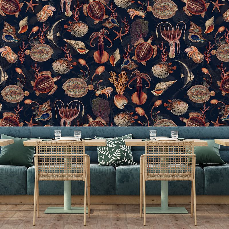 Shells and Sealife – Navy Wallpaper