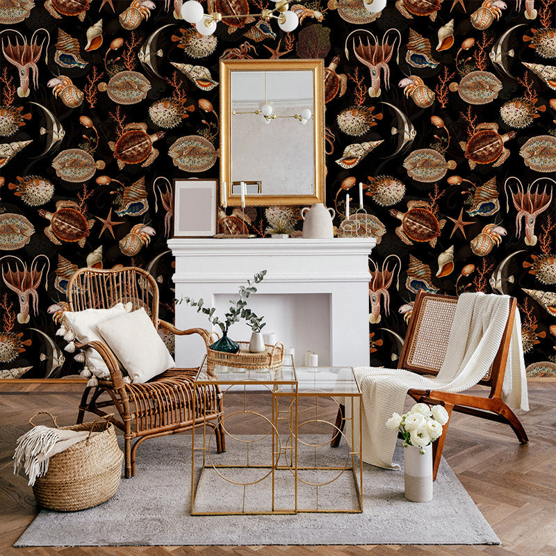 Shells and Sealife – Black Wallpaper