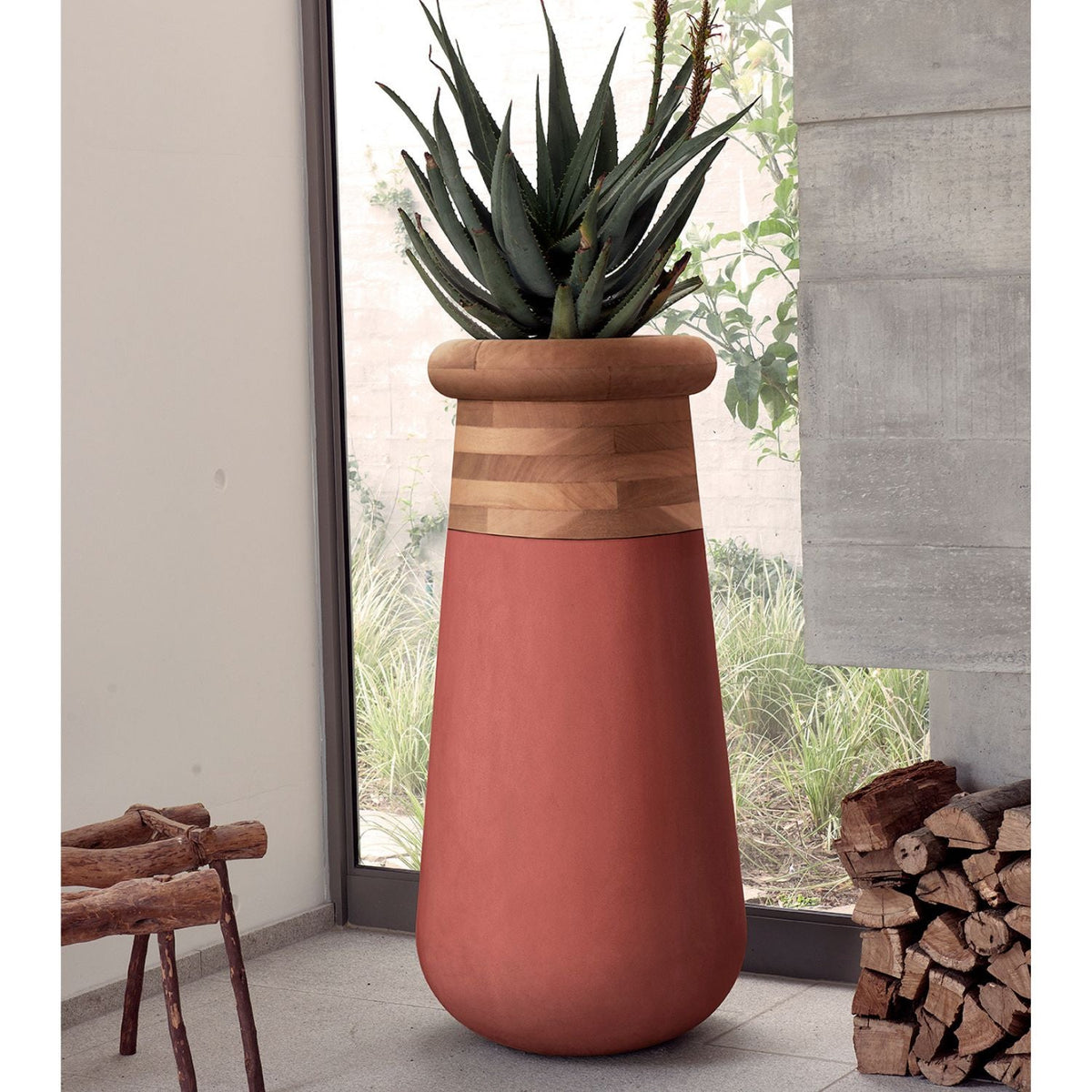 planter pot with wood stand Soma Planter Slim Wood top