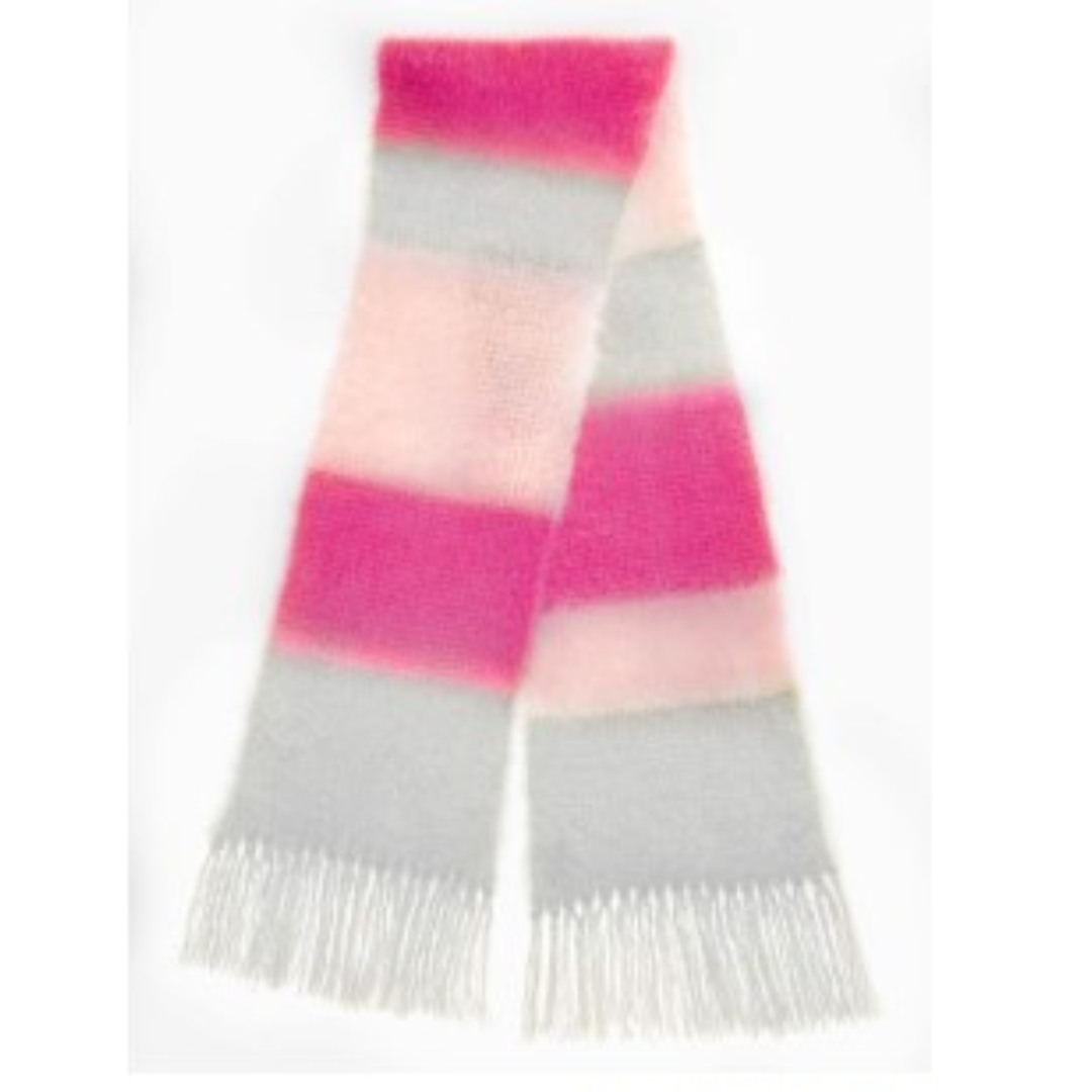 Snuggle Striped mohair shawl - Ash, Fuschia & Blush