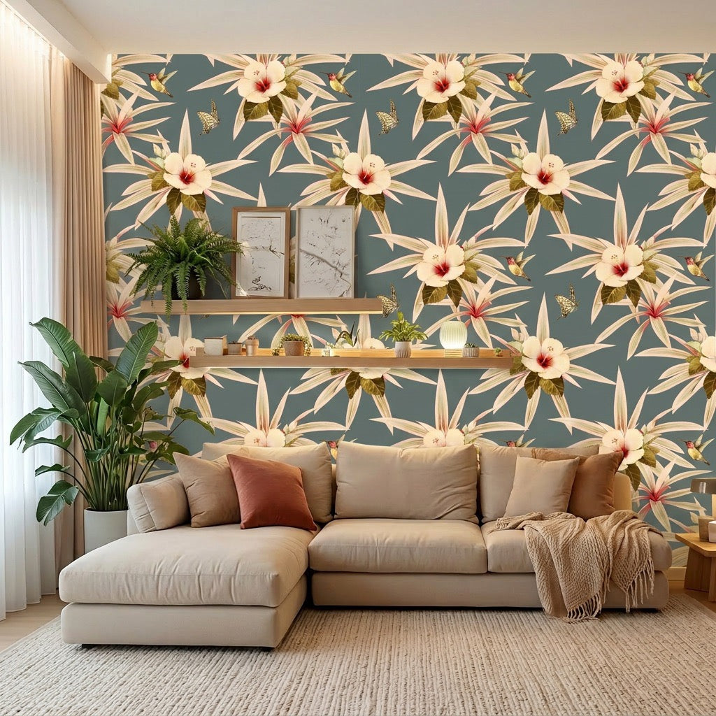 Pollinator Party – Dusty Blue Wallpaper