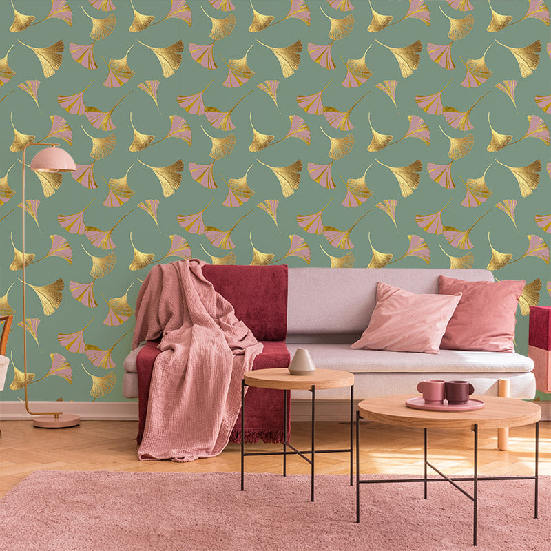 Two Tone Ginkgo Duck Egg Green Wallpaper