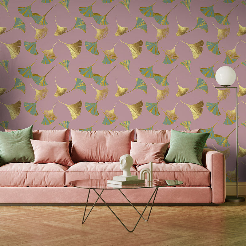 Two Tone Ginkgo Dusty Pink Wallpaper