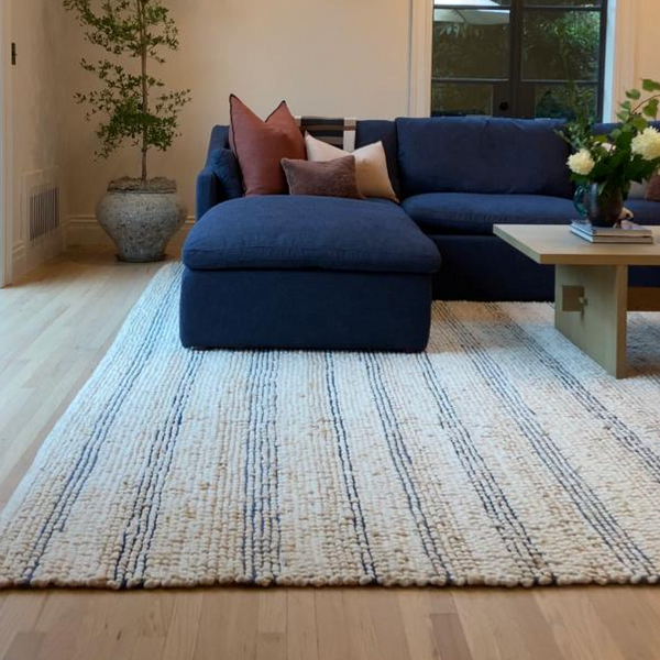 Woolen Rug - Off-white With Cream & Caramel and Navy Blue Jean