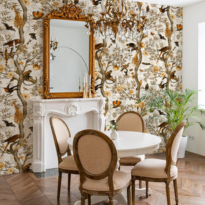 Vintage Birds and Monkeys Chinoiserie wallpaper