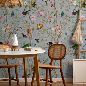Vintage Birds and Monkeys Chinoiserie Lilac wallpaper