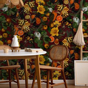 Vintage Toucans and Tropical Fruits Wine wallpaper