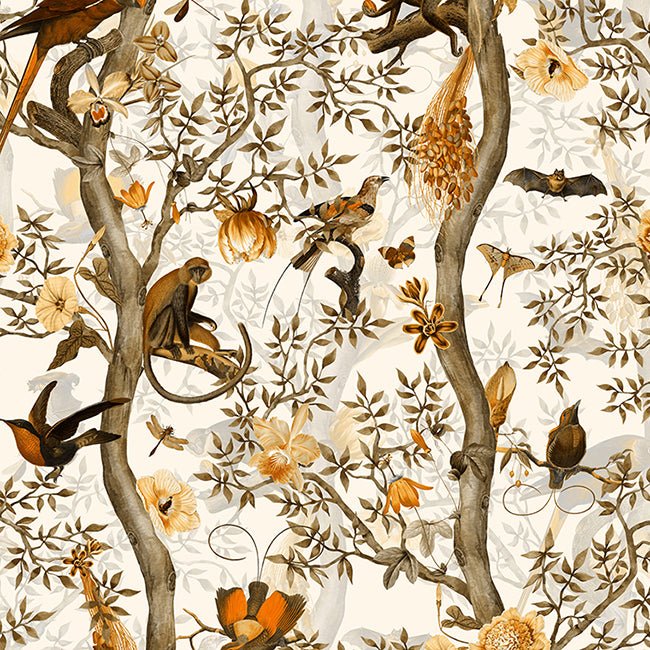 Vintage Birds and Monkeys Chinoiserie wallpaper