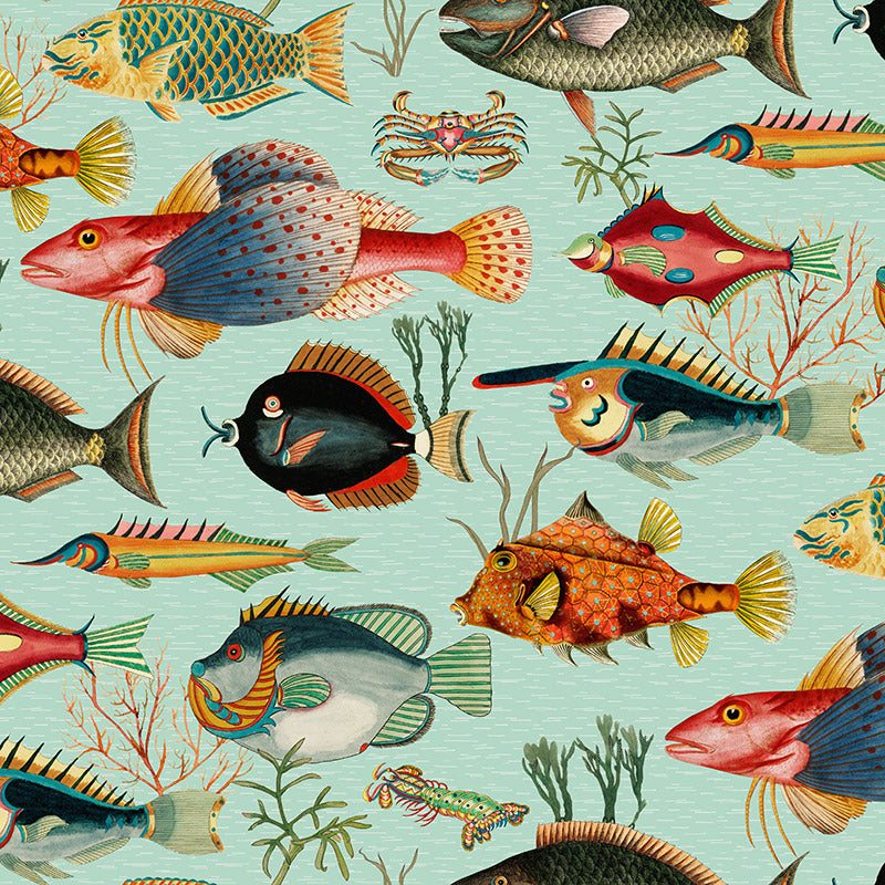 Vintage Fish – Light Blue Wallpaper