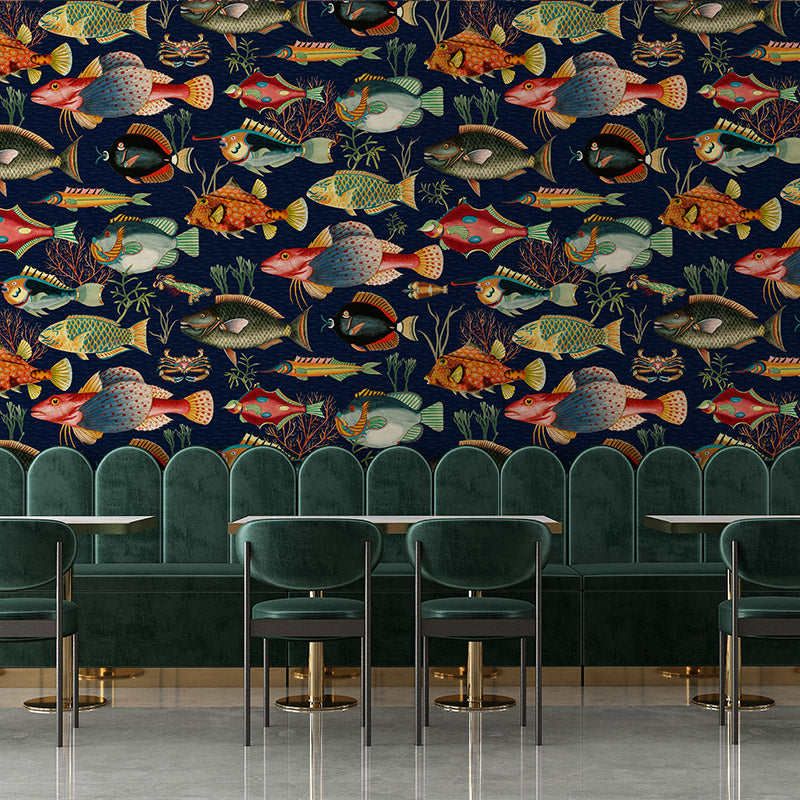 Vintage Fish – Navy Wallpaper