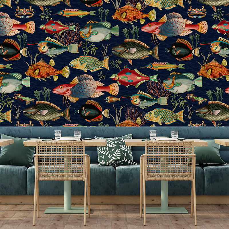 Vintage Fish – Navy Wallpaper