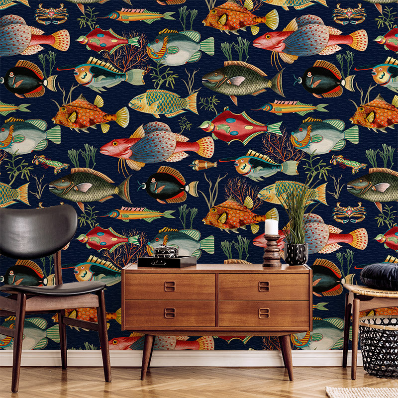 Vintage Fish – Navy Wallpaper