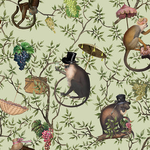Vintage Monkey Party Chinoiserie Green wallpaper