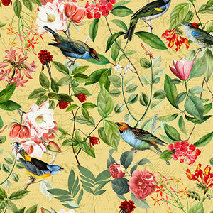 Vintage Sepia Bird and Flower Jungle – Buttercup wallpaper