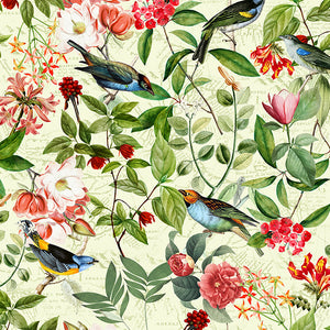 Vintage Sepia Bird and Flower Jungle – Honeydew Melon wallpaper