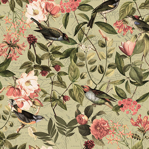 Vintage Sepia Bird and Flower Jungle wallpaper