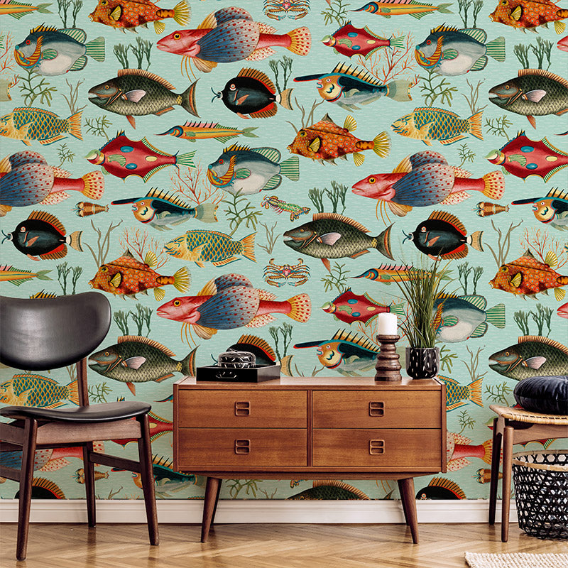 Vintage Fish – Light Blue Wallpaper