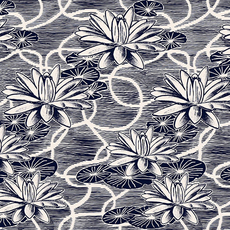 Water Lotus Navy Wallpaper