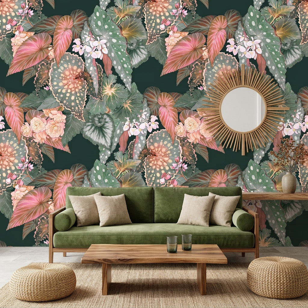 Begonia – Peachy Green Wallpaper