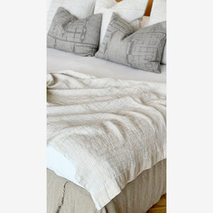Bogolan bed throw - white sand