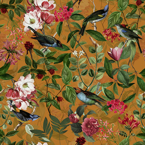 Vintage Sepia Bird and Flower Jungle – Rust wallpaper