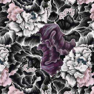 Midnight Peonies – Aubergine Pink Mix Wallpaper