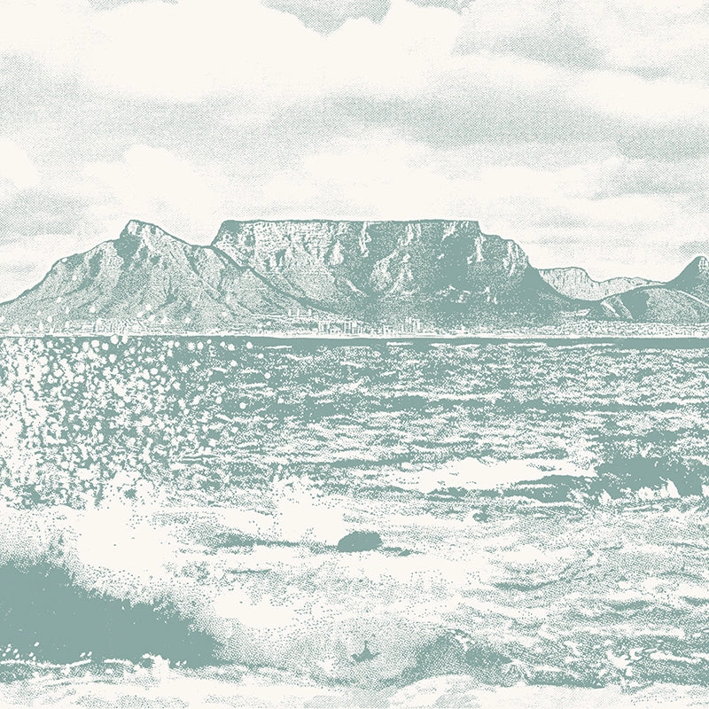 Cape Town Splash – Seafoam on Natural Wallpaper