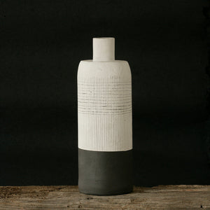 Ceramic bottle sgraffito tall smoke white.jpg